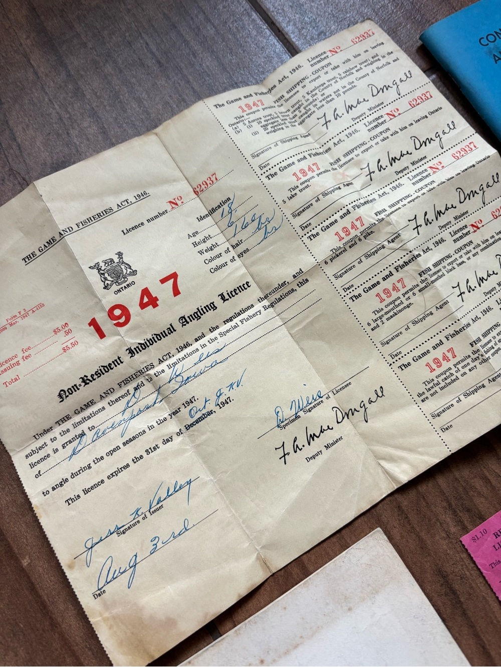 Vintage 1940s 1950s Ephemera Lot Fishing Licenses Elks Fraternity Iowa